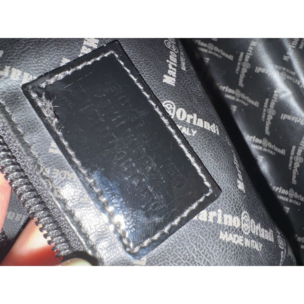 Marino Orlandi Black Patent Croc Embossed Leather Satchel Handbag Made in Italy - Picture 10 of 16